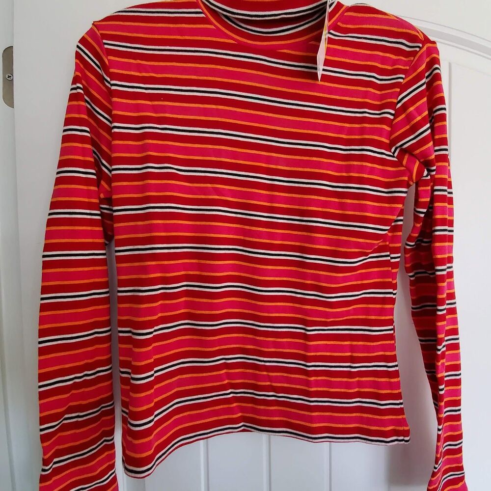 Evan Picone Scarlet Striped Cotton Turtleneck Sweater M New w tags (LF)